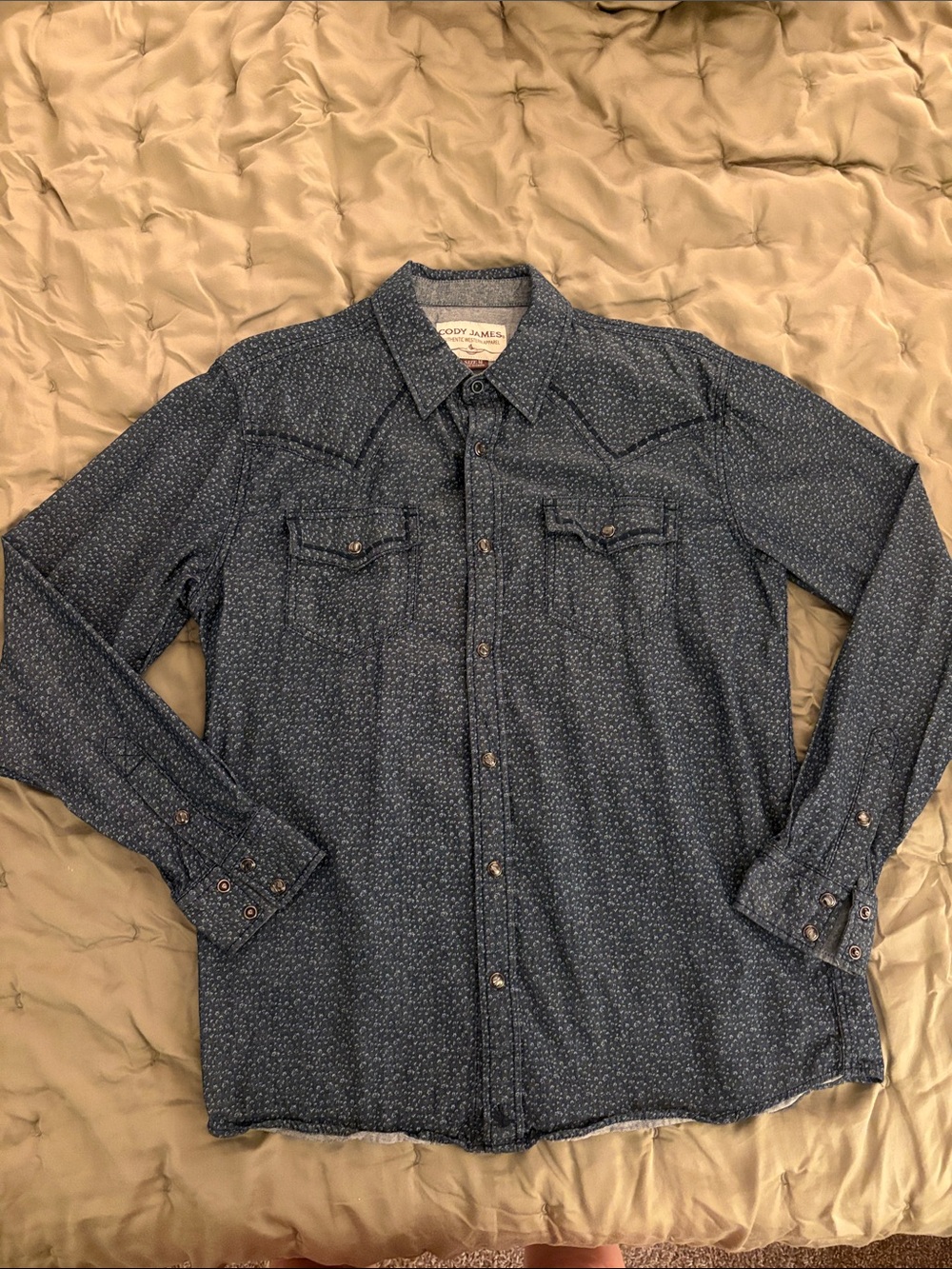 Indigo Patterned Long-Sleeve Western Shirt -